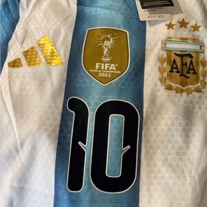adidas Argentina #10 Soccer Jersey - White & Light Blue with Gold Accents